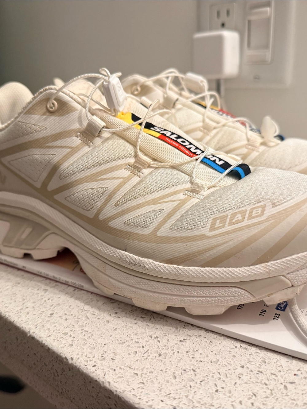 Salomon Women's Cream/White LAB Trail Sneakers with Subtle Multicolor Logo